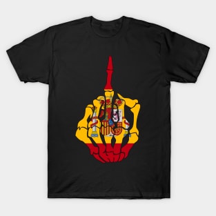 Skeleton Middle Finger Spain Flag T-Shirt T-Shirt